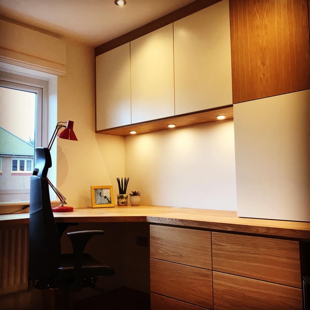bespoke fitted home office with lighting